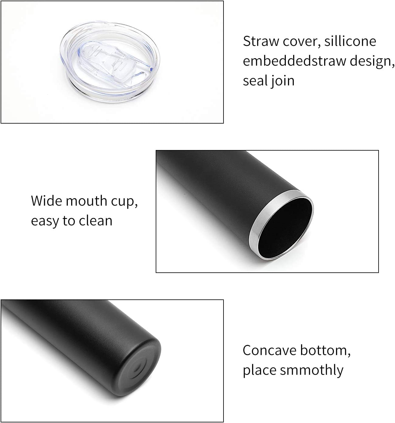 HASLE OUTFITTERS 20 oz Skinny Tumblers Bulk Set, Stainless Steel Insulated Slim Tumblers with Lids, Reusable Double Wall Travel Coffee Mugs, Durable Powder Coated Travel Water Cups(Black, 12)