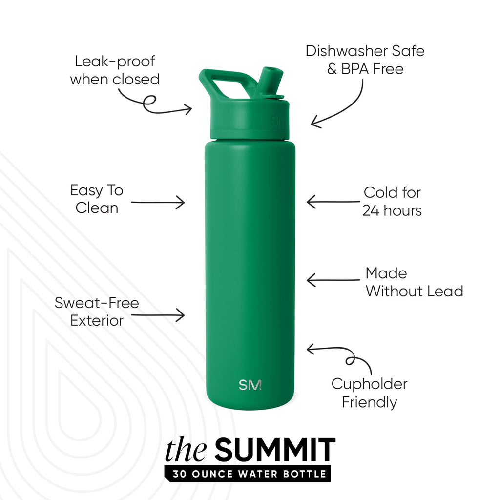 Simple Modern Insulated Water Bottle with Straw | 30oz | Green