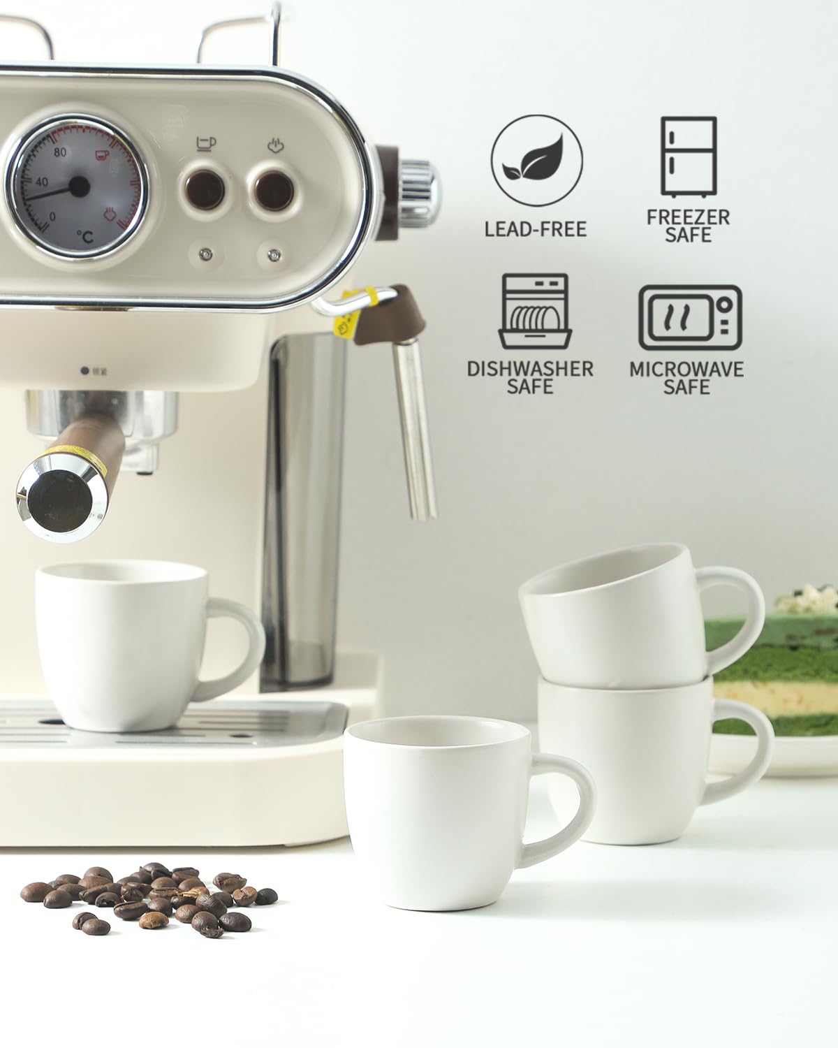 HASENSE Ceramic 3 OZ Espresso Cups, Porcelain Espresso Demitasse Cups Set of 4 for Double shot, Lungo and Ristretto, Tiny Italian Expresso Shot Coffee Mugs for Home and Office, White