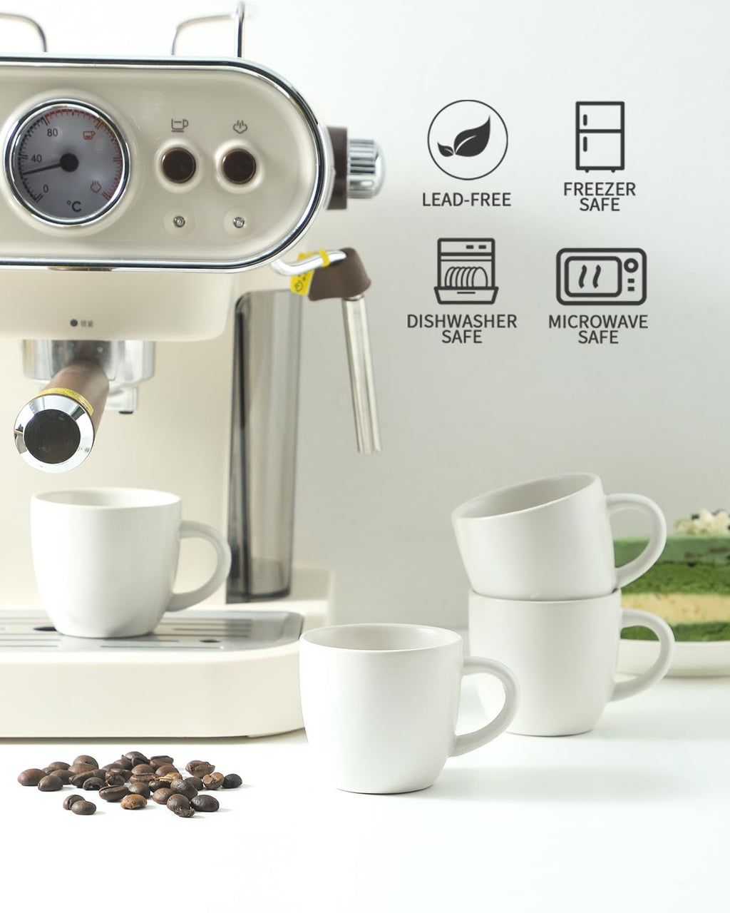 HASENSE Ceramic 3 OZ Espresso Cups, Porcelain Espresso Demitasse Cups Set of 4 for Double shot, Lungo and Ristretto, Tiny Italian Expresso Shot Coffee Mugs for Home and Office, White