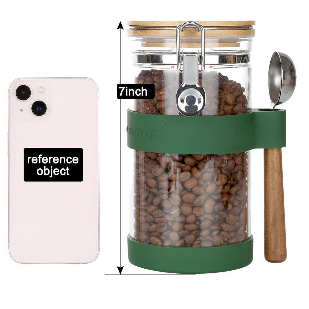 KKC Vacuum Sealed Coffee Bean Storage Container with Scoop for 1 lb Beans,Airtight Glass Coffee Jar Canister with Scoop,Glass Storage Canisters with Hinged Lid,40 Fluid Ounce