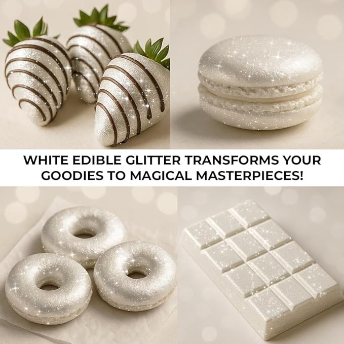 Bulk 20g White Edible Glitter for Drinks | Premium Edible Glitter for Cakes, Cocktails, White Cake Decorating Decorations Food Grade, Vegan, Kosher, Halal, Gluten Free - Made in USA