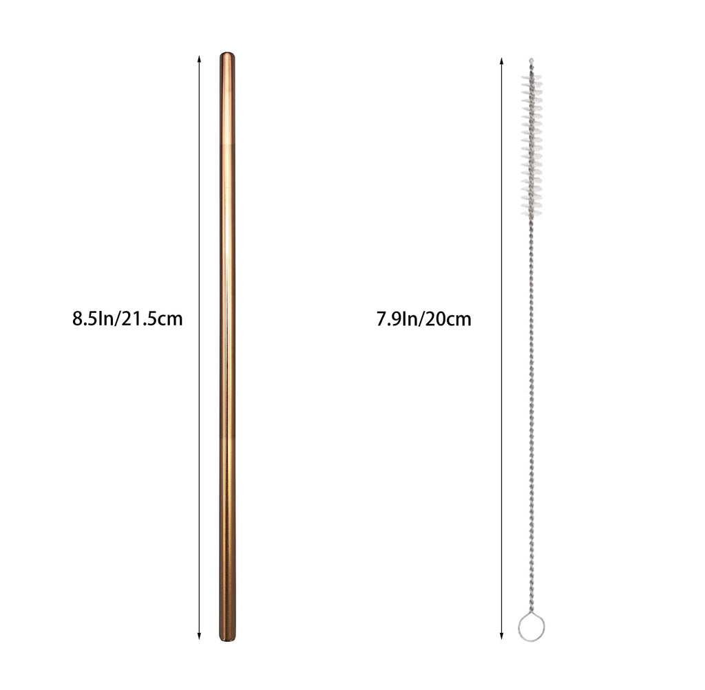 10 Pcs Stainless Steel Straws, Reusable Drinking Straws, Straight Metal Straw Sets with 2 Pcs Cleaning Brushes (8.5 Inch, Rose Gold)
