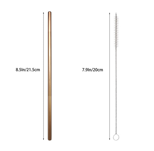 10 Pcs Stainless Steel Straws, Reusable Drinking Straws, Straight Metal Straw Sets with 2 Pcs Cleaning Brushes (8.5 Inch, Rose Gold)