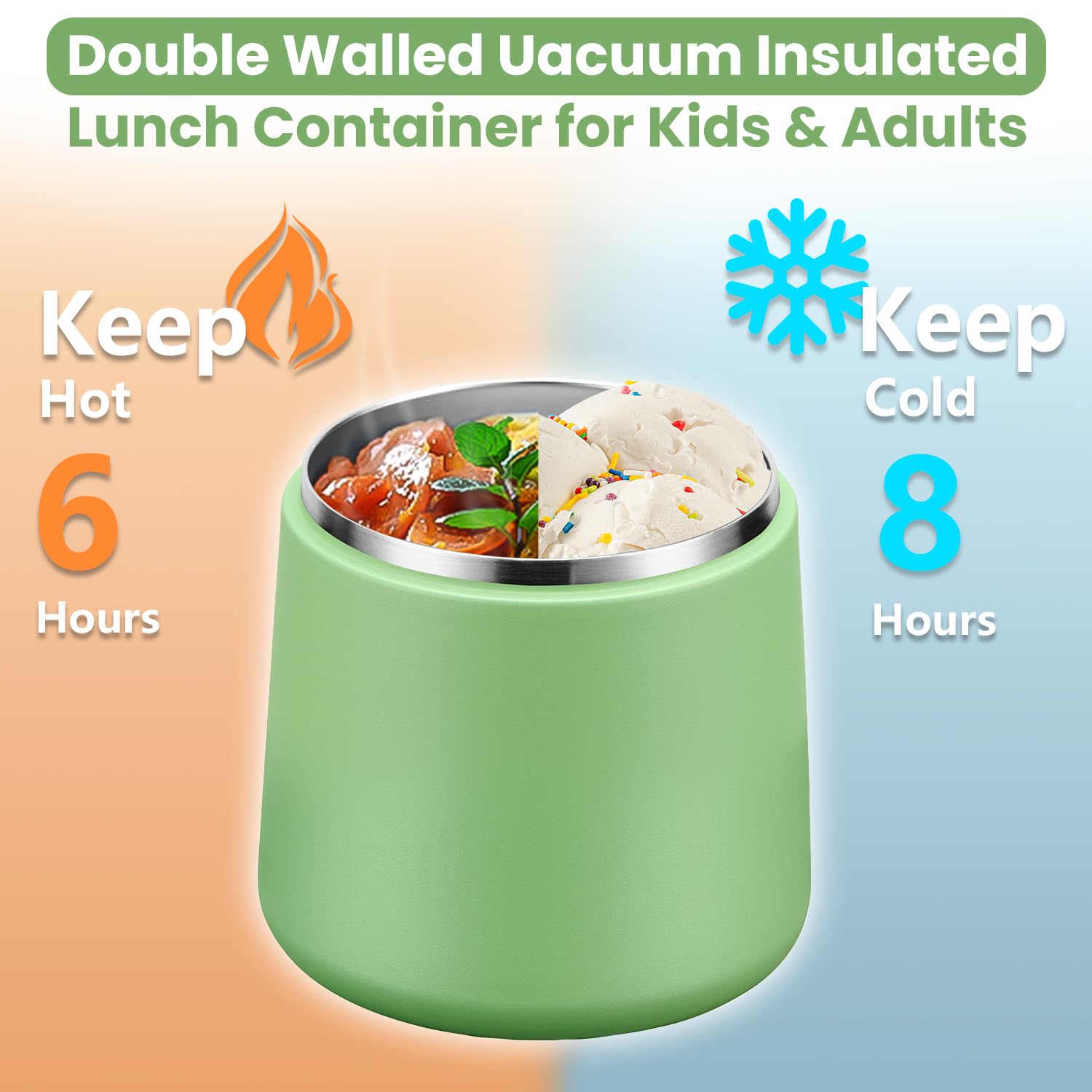 20oz Insulated Vacuum Food Jar with Buckle Lid,Soup Thermo for Hot Food Kids,Wide Mouth Leakproof Stainless Steel Lunch Container with Spoon-Green