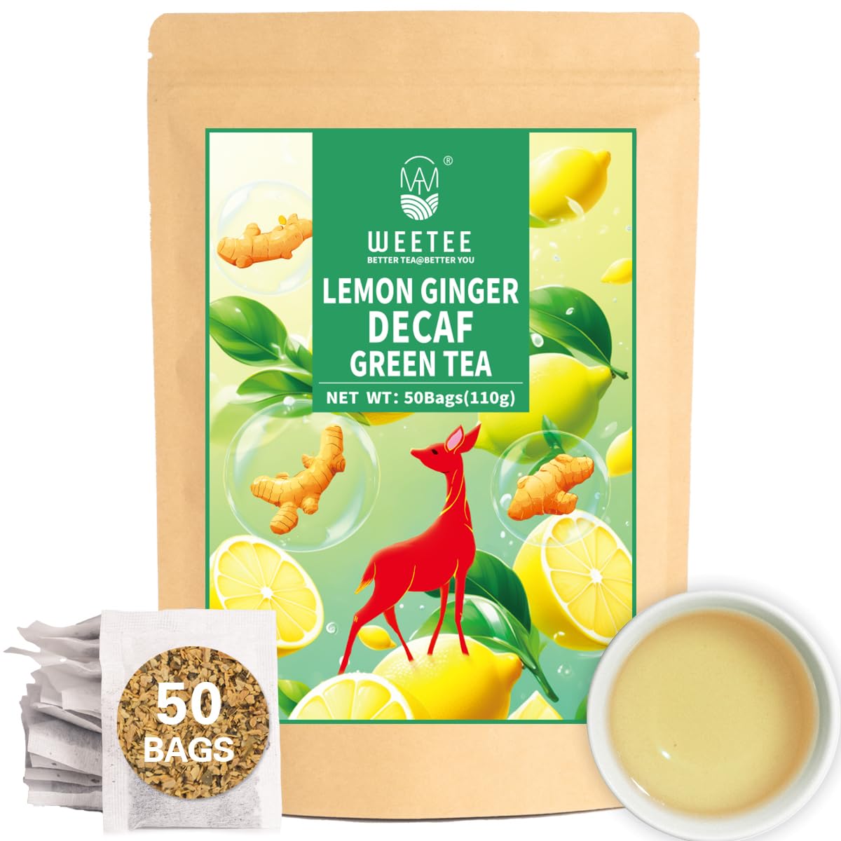 WT WEETEE Chamomile Lavender Tea Bags 100ct, Caffeine-free Tea for Bedtime