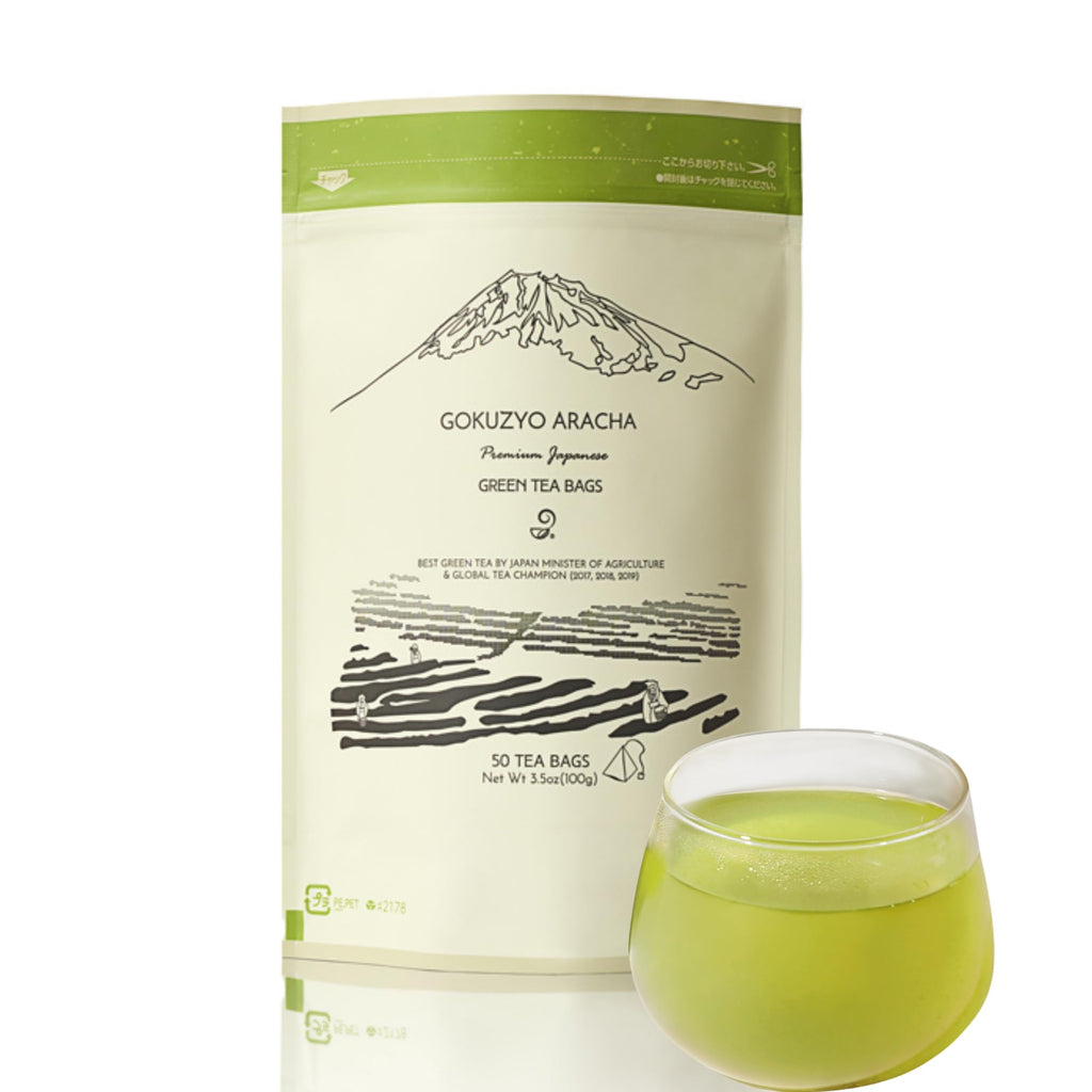 Japanese Green Tea Co. Aracha Gokuzyo Japanese Green Tea Bags – (Pack Of 50) Soilon Pyramid Tea Bags – Premium Loose-Leaf Green Tea, Rich Aroma & Flavor, Hot or Cold Brew