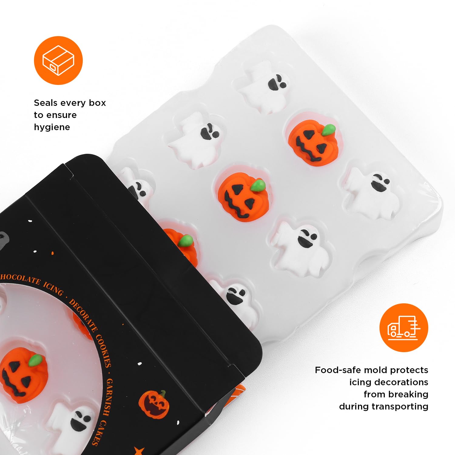 Edible Halloween Cake Decorations, Pumpkin Cupcake Toppers, Ghost Cake Decorations, Edible Knives Cupcake Toppers, Witch Hats for Cake Decorating, Cookies, Cupcakes, Macaron, and Ice Cream