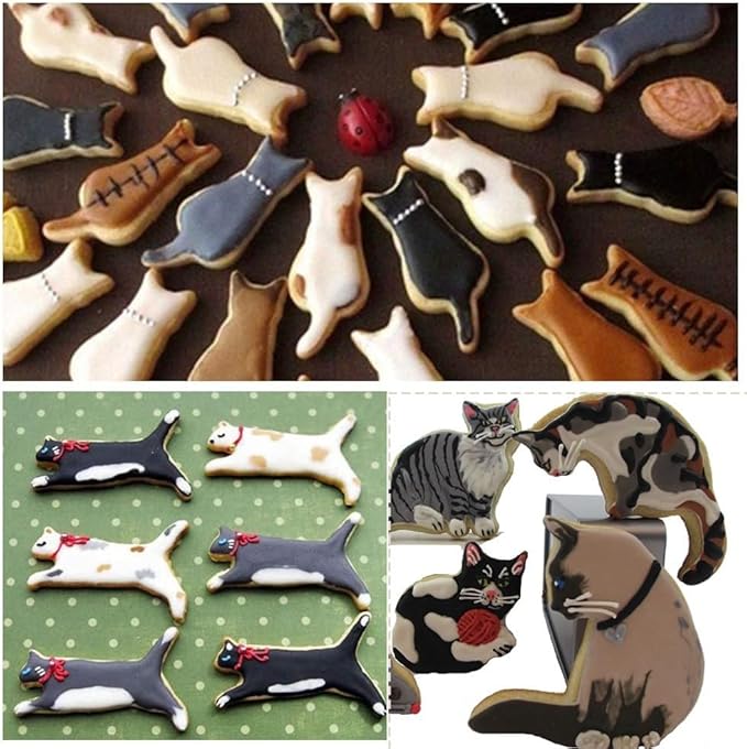 Cat Shaped Cookie Cutters Set,10pcs molds For Cake/Cookie,Stainless Steel Cake Tools For Kids,Party Accessories By MrCookie, Medium, Silver