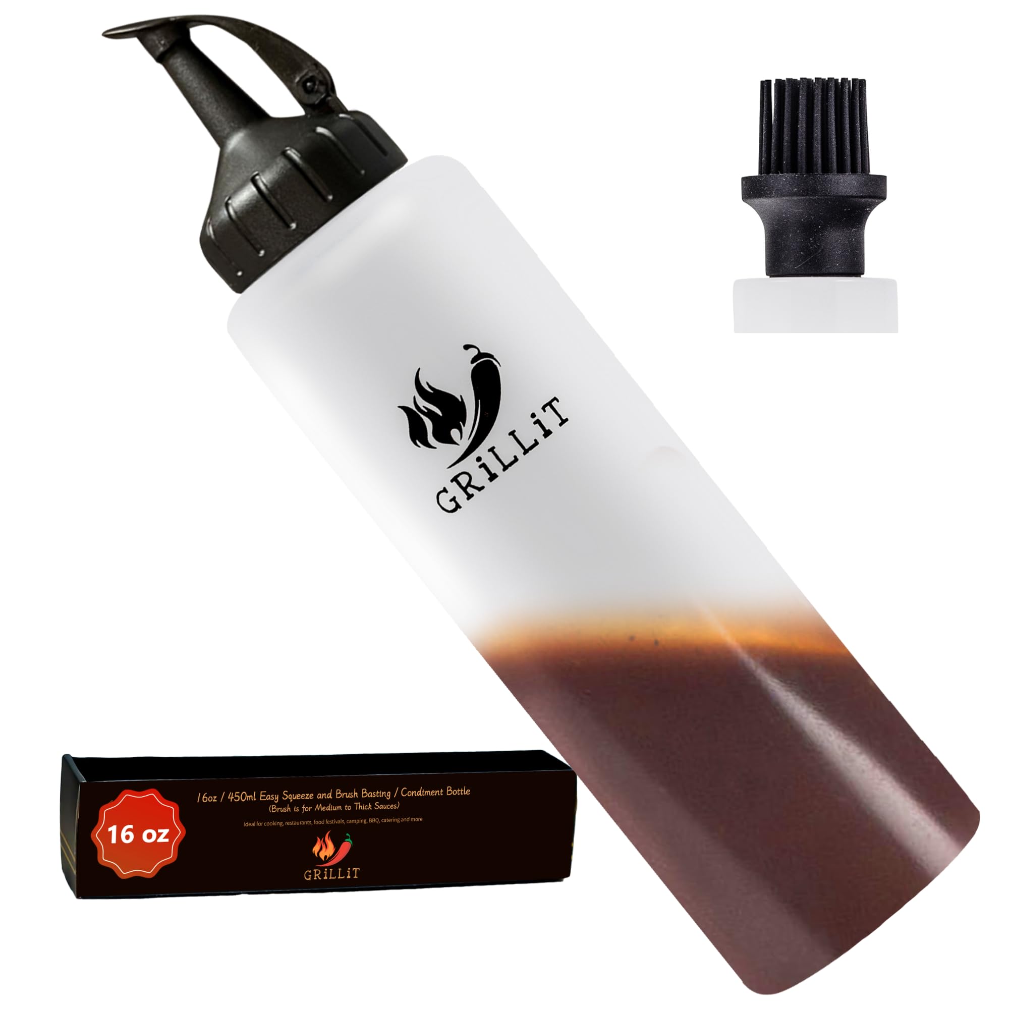 Silicone Basting Brush & BBQ Sauce Bottle - 16 oz Basting Bottle Dispenser for Grilling - Perfect Grill Brush for Marinades