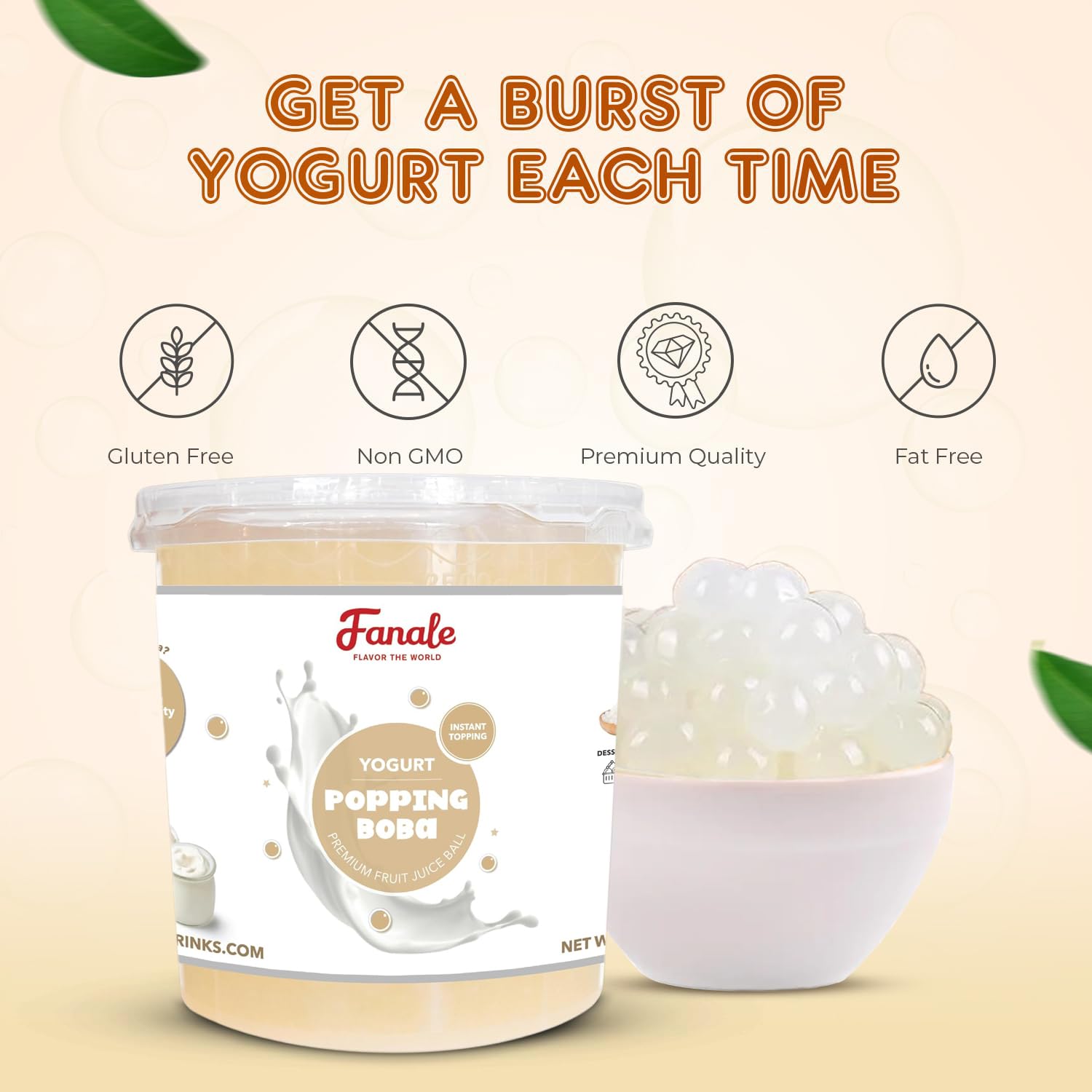 Fanale Yogurt Popping Boba Pearls for Bubble Tea and Drinks, 7 lb, 4 Packs
