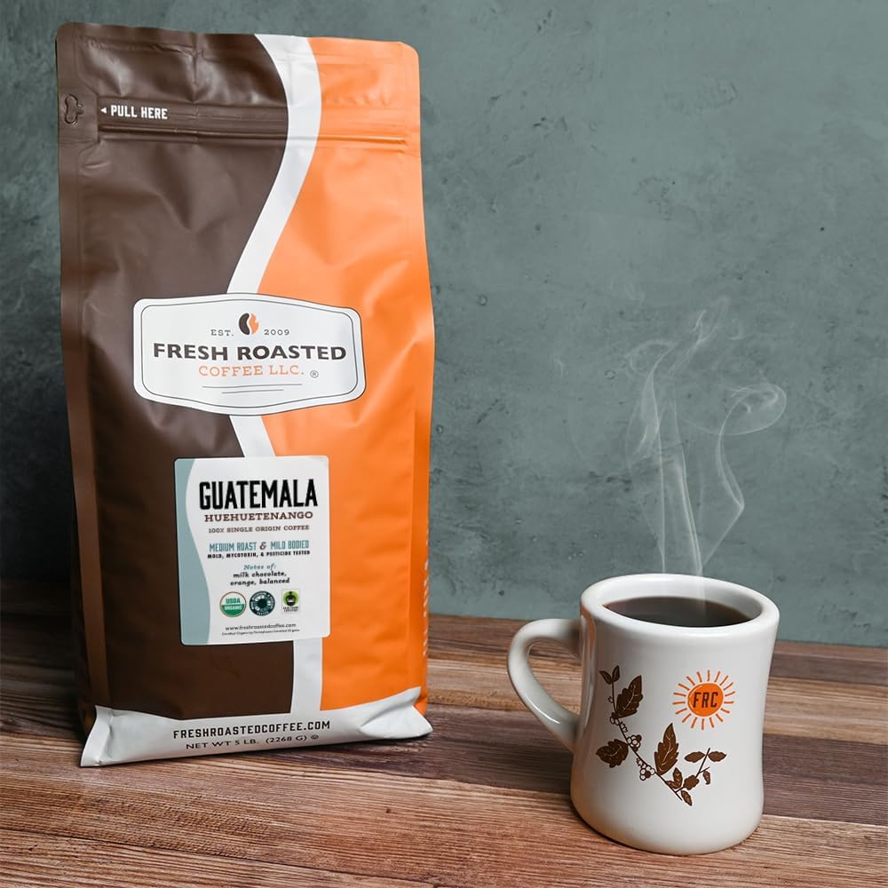 Fresh Roasted Coffee, Organic Guatemala Drip Ground Coffee, Medium Roast, USDA Organic, Single-Origin, 3rd Party Tested for Mold, Mycotoxin & Pesticides, Kosher, 5 lb (80 oz)