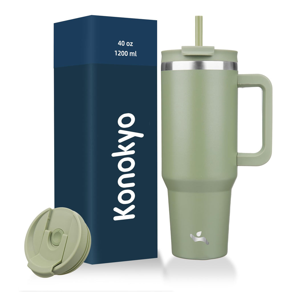 Konokyo 40 oz Insulated Tumbler Water Bottle with Handle, Straw Lid