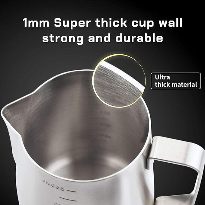 Milk Frothing Pitcher Steaming Pitchers Stainless Steel Milk/Coffee/Latte/Cappuccino Steam Pitchers Milk Jug Cup (350ml/12oz Set)