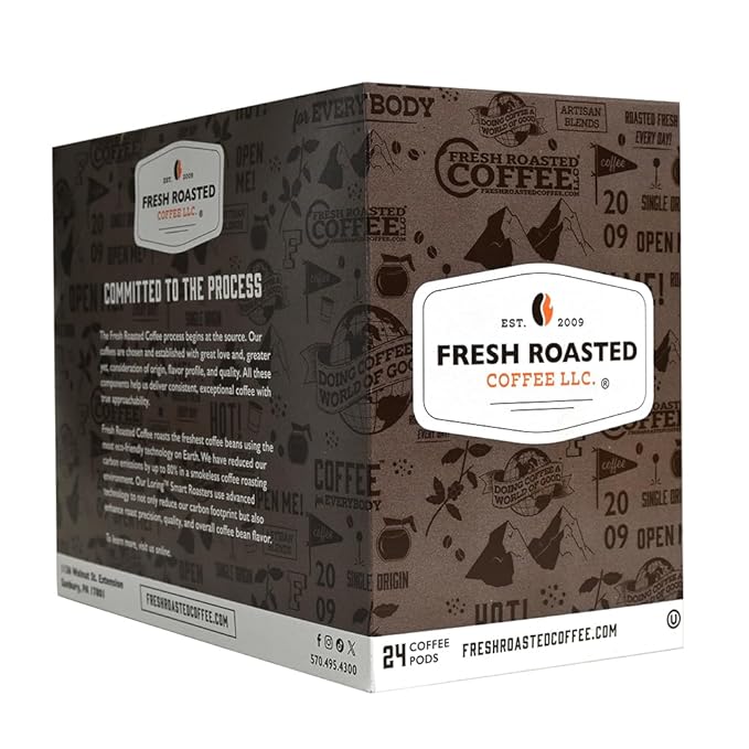 Fresh Roasted Coffee, Organic Peru | Mold & Myco 3rd Party Tested, USDA Organic, Kosher | Med Roast 72 Pods for K Cup Brewers