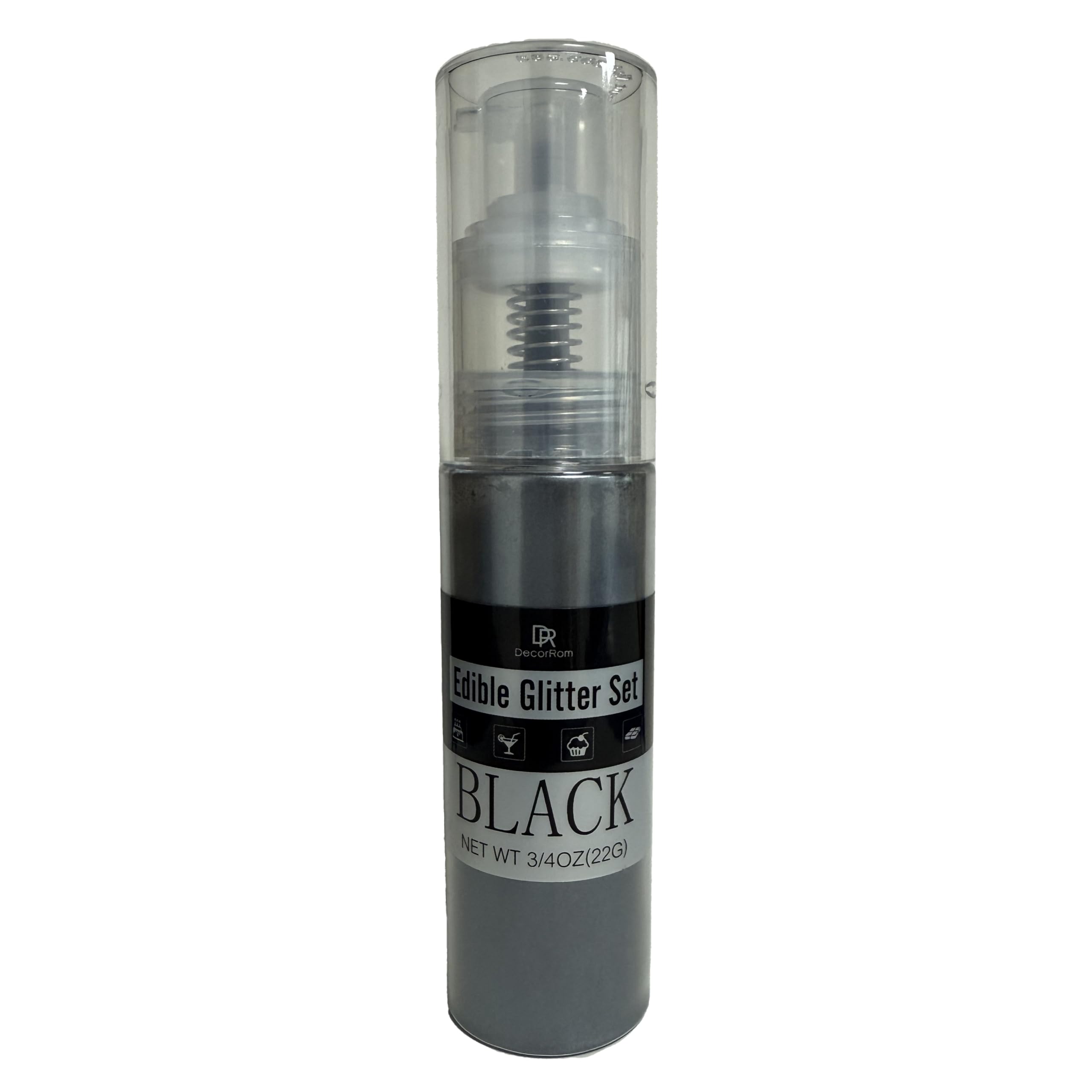 Black Edible Glitter Spray - 3/4oz(22g) Luster Dust Edible Food Grade Glitter Shimmer Dust Powder for Cocktails, Drinks, Cake Decorating - Metallic Food Coloring Powder for Wine, Candy, Cookie, Icing