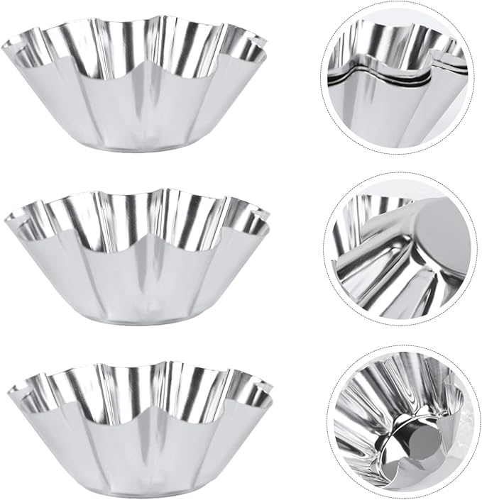 Mikinona 6pcs Stainless Steel Flower Tart Pans Non-stick Tart Muffin Cups for Baking Desserts for Cupcakes Egg Tarts and Diy Parties