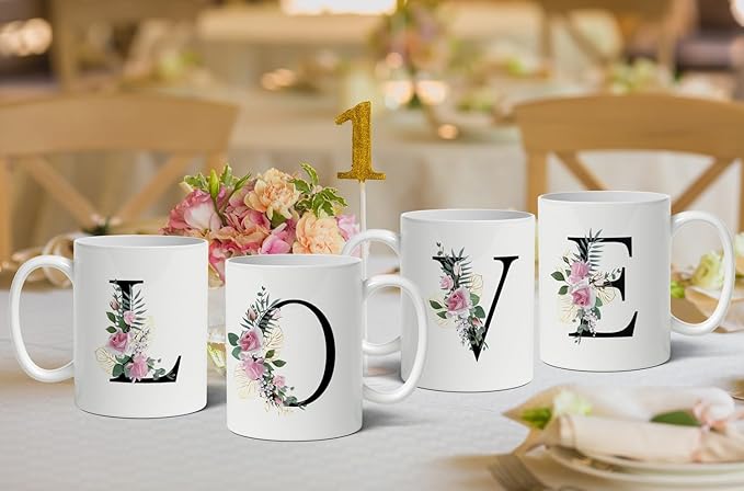 Retreez Initial A-Z Floral Botanical Bouquet Alphabet Monogrammed Monogram Mug 11 Oz Ceramic Tea Coffee Mugs - Appreciation Thank You Wedding Birthday Gifts for her friend coworker sister - P Initial