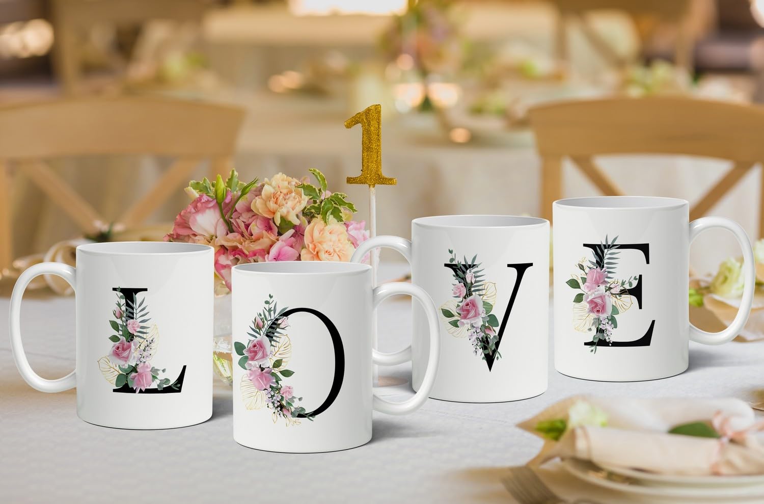 Retreez Initial A-Z Floral Botanical Bouquet Alphabet Monogrammed Monogram Mug 11 Oz Ceramic Tea Coffee Mugs - Appreciation Thank You Wedding Birthday Gifts for her friend coworker sister - R Initial