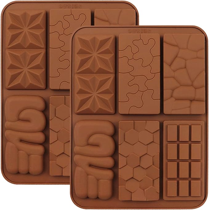 C-CO 6 in 1 Silicone Break Apart Chocolate Bar Mold, Silicone Molds for Wax Melts Non Stick Homemade Protein and Energy Bar Mould, Pack of 2