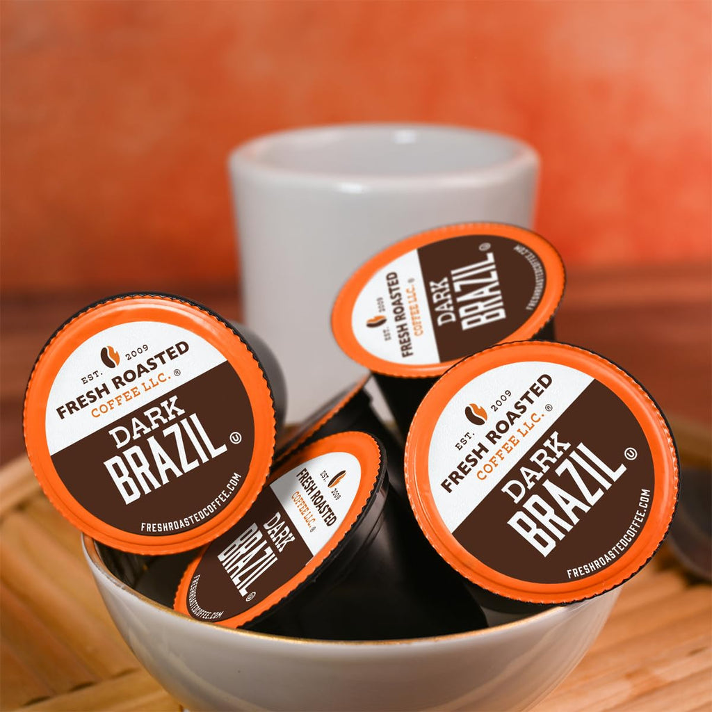 Fresh Roasted Coffee, Dark Brazil, K-Cup Pods for Keurig Brewers Med-Dark Roast, Kosher, 24 Count (Pack of 1)