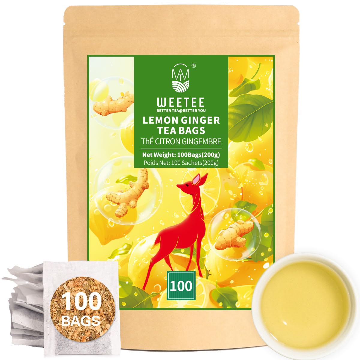 WT WEETEE Chamomile Lavender Tea Bags 100ct, Caffeine-free Tea for Bedtime