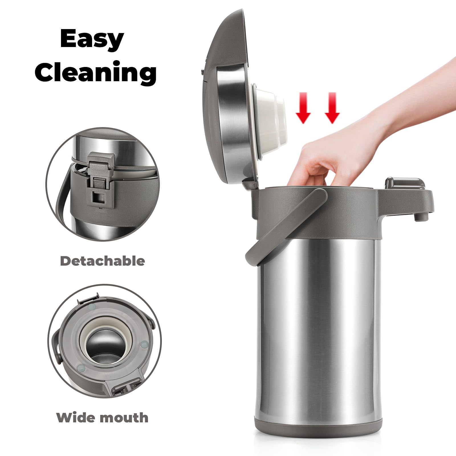OJOJ 4L/133OZ Thermal Coffee Carafe with Pump, Thermal Beverage Dispenser, Coffee Airpot Stainless Steel Coffee Carafe for Hot Drinks Silver