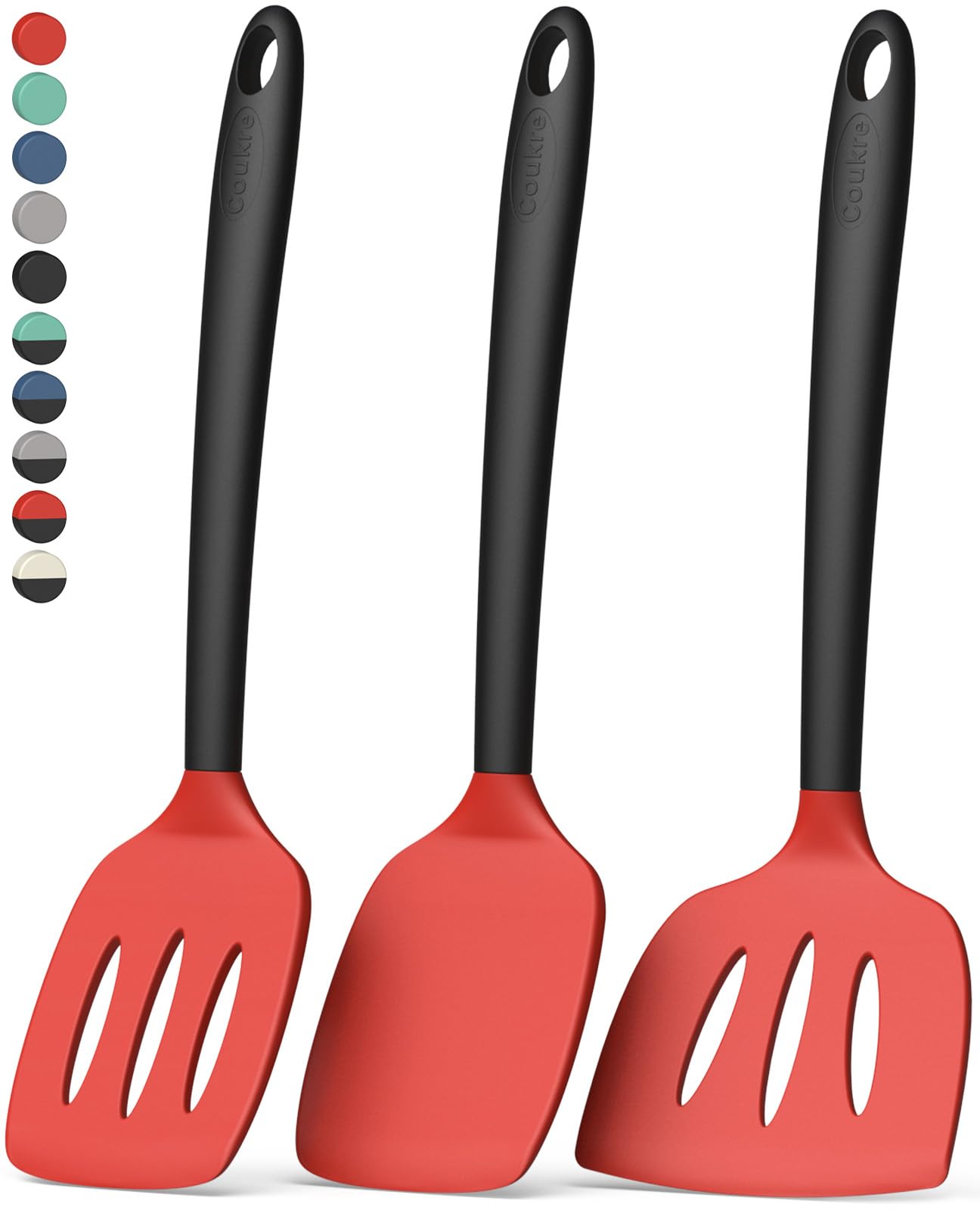 Coukre 3 Pack Silicone Spatula Set, Heat Resistant to 500°F, BPA-Free