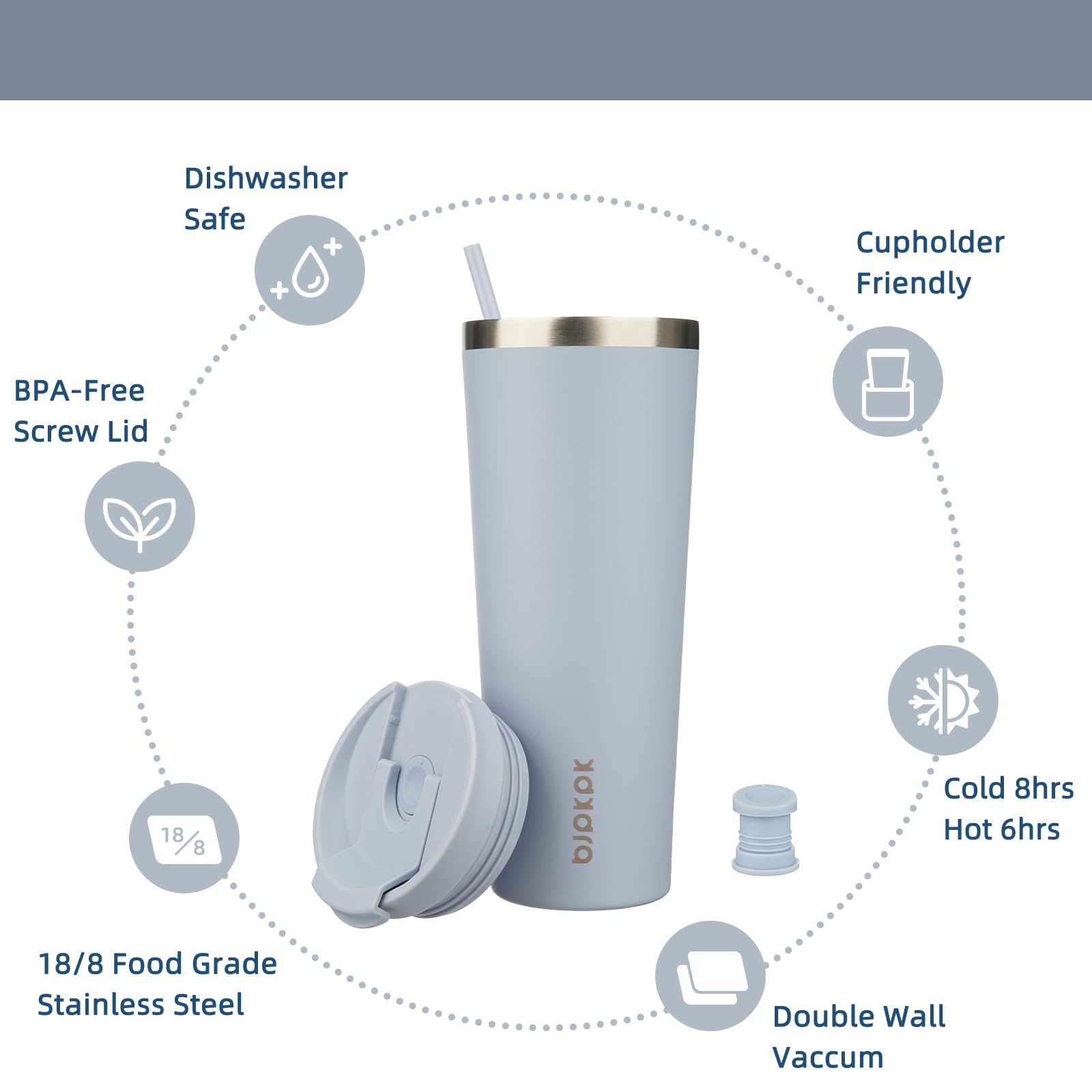 BJPKPK 26 oz Coffee Tumbler with Straw, Insulated Stainless Steel Cup