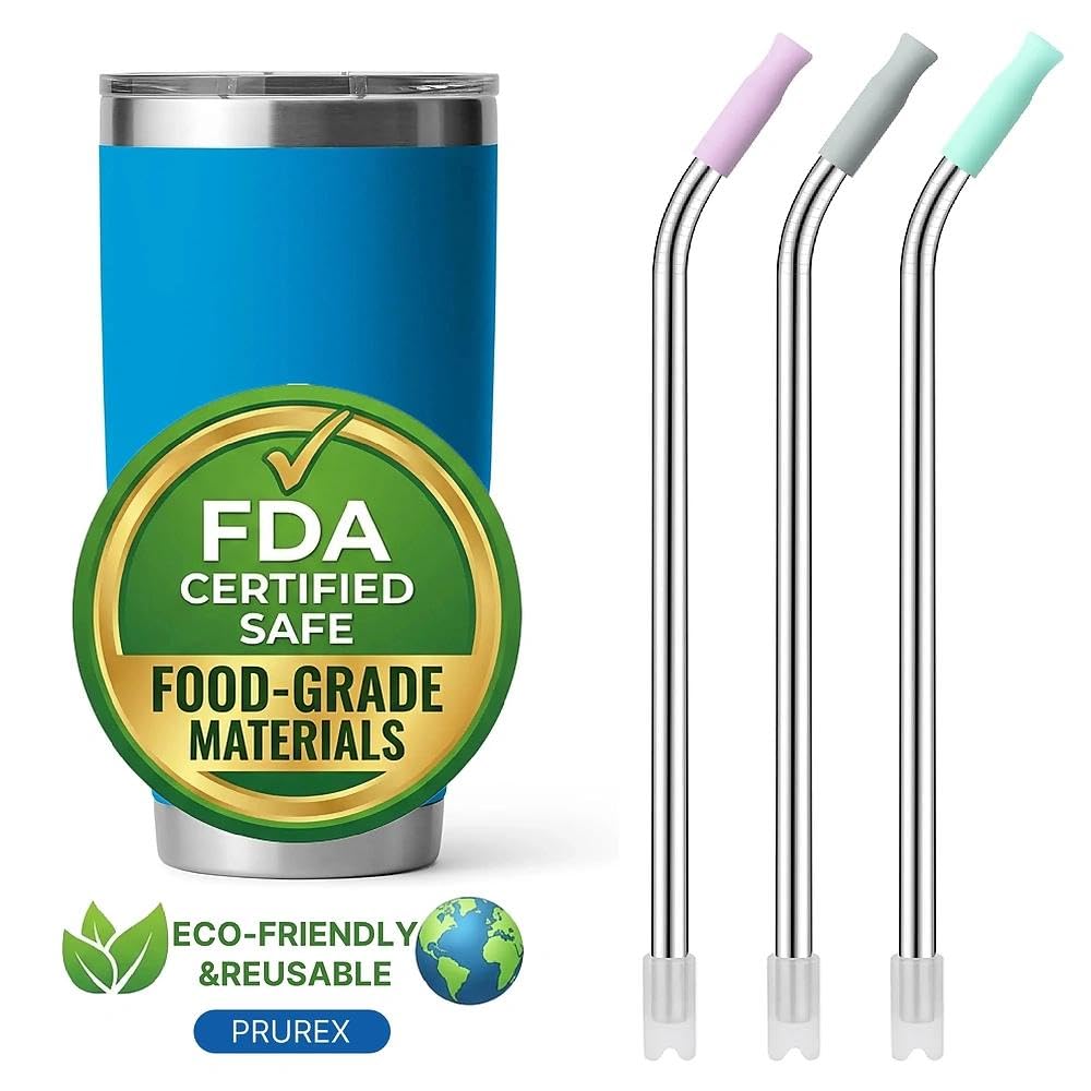 Prurex Bent Metal Straws for Stanley 30oz, Reusable Stainless Steel Straws