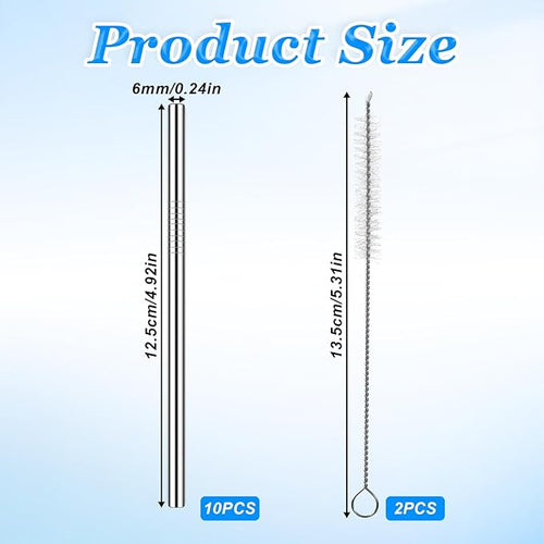 10 Pack 4.7 Inch Short Metal Cocktail Straws Reusable Stainless Steel Straws Drinking Straws Steel Straws Drinking with Cleaning Brush for Coffee Mugs, Small Glasses or Cups