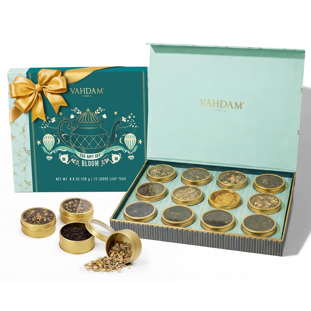 VAHDAM, Assorted White Tea Sampler Gift Set, Gluten Free, Non GMO - 4 Unblended White Loose Leaf Tea Sampler | Tea Variety Pack | Tea Gift Set, Gifts for Women & Men