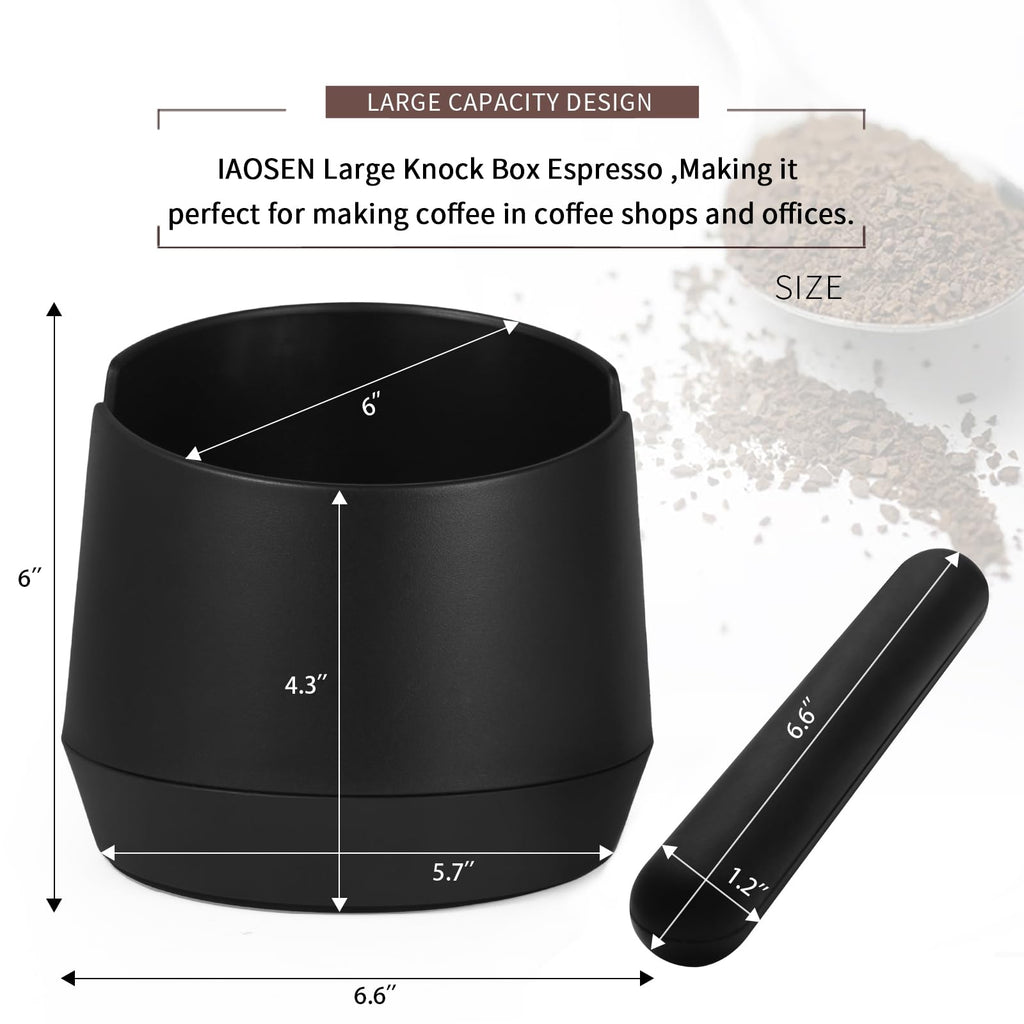 IAOSEN Knock Box 6 Inch Extra Large Capacity Design Espresso Knock Box Shock-absorbent Knock Box Espresso with Removable Knock Bar and Non-Slip Base Espresso Accessories for Home/Office