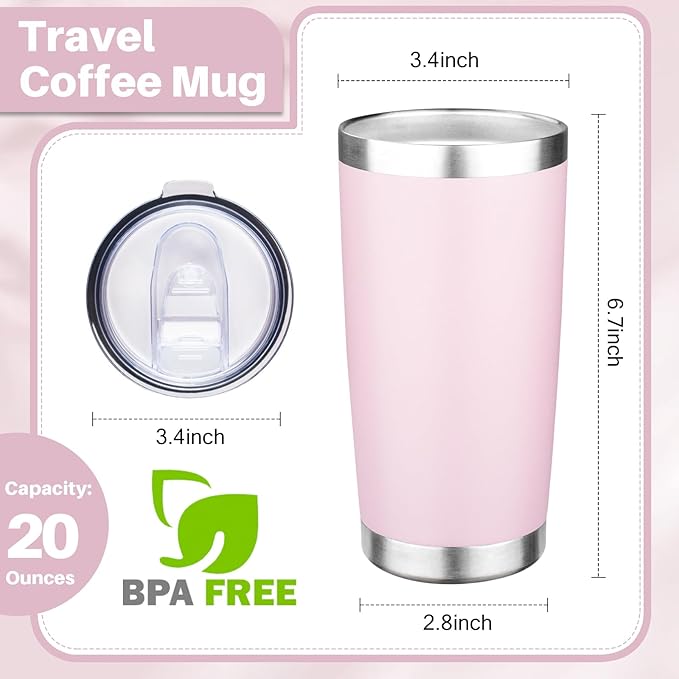 FristChoice 20oz Tumbler with Lid Double Wall Vacuum Insulated Travel Coffee Mug Stainless Steel Thermal Cup Powder Coated Sturdy Coffee Tumbler Bulk for Hot and Cold Beverage (Pink,1)