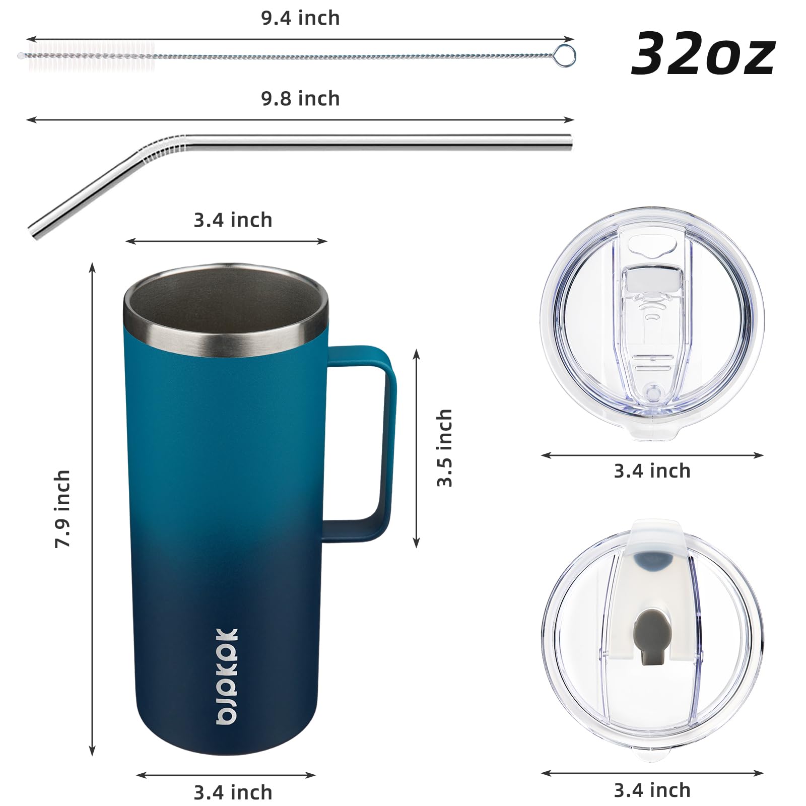 BJPKPK 32oz Insulated Coffee Mug with Handle, Stainless Steel Travel Mug