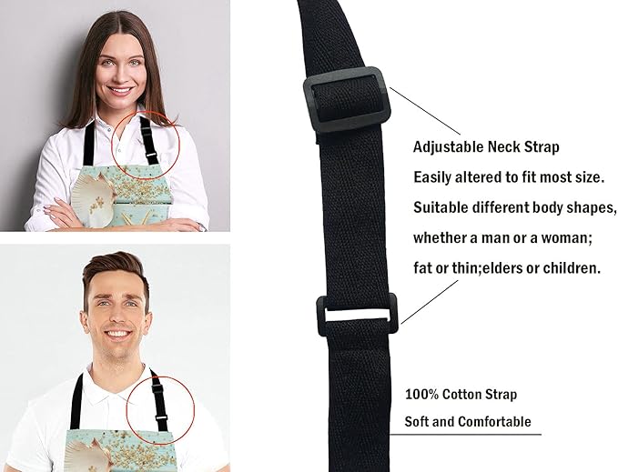 Ocean Beach Funny Apron for Women and Men, Wooden Seashell Adjustable Kitchen Chef Apron for Cooking Baking - Cute Birthday, Anniversary, Mother's Day Apron Gifts for Mom Wife Girlfriend Aunt Grandma