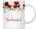 Andaz Press 11oz. Wedding Ceramic Coffee Tea Mug Gift, Fall Autumn Marsala Burgundy Flowers Roses Florals, Bridesmaid, 1-Pack, Includes Gift Box