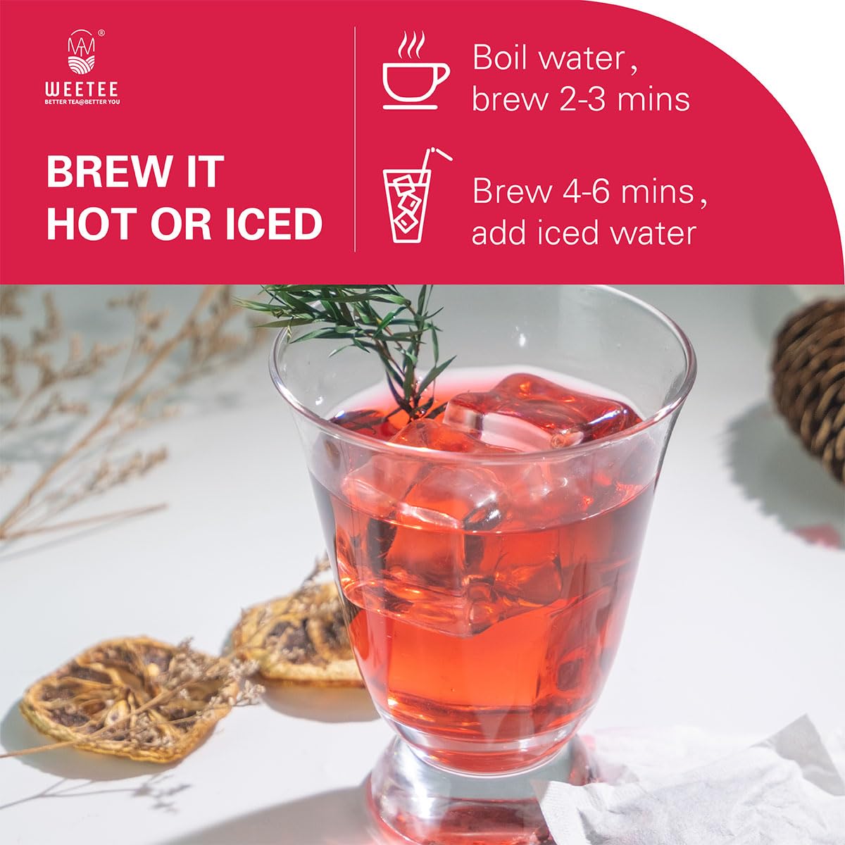WT WEETEE Hibiscus Tea Bags 100ct, Cold Brew Friendly Pure Hibiscus Flowers