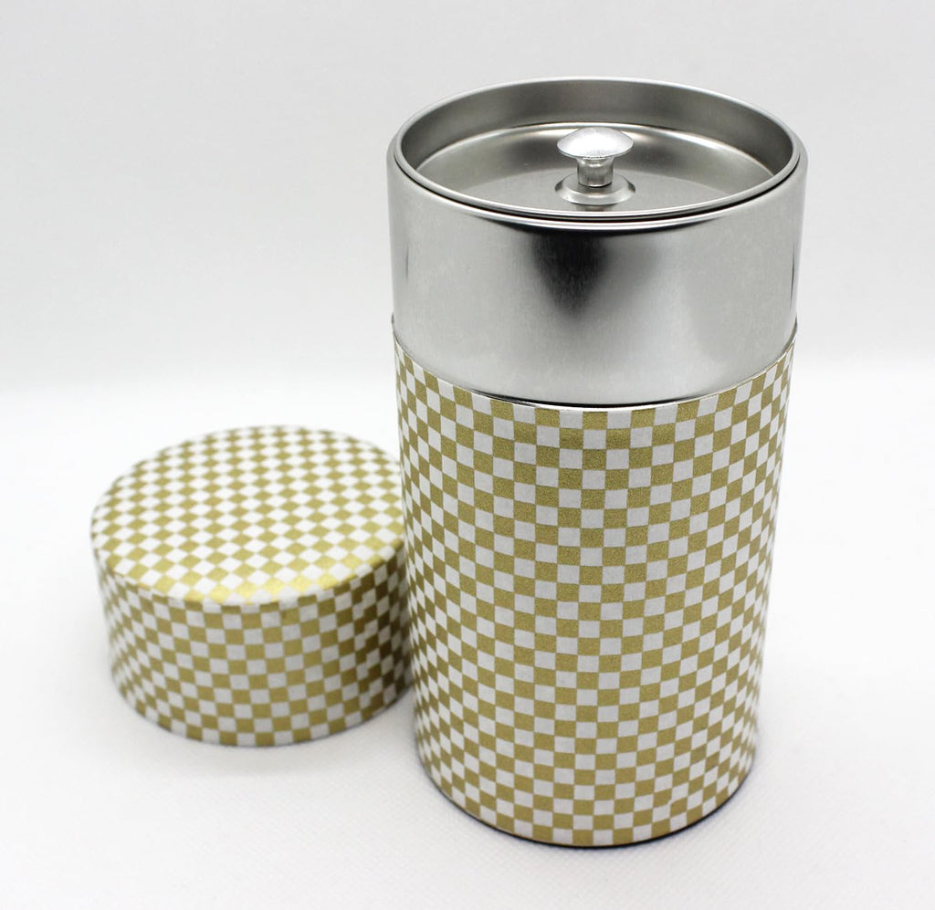 Waraku Fuuka Japanese Pokkan Matcha Coffee Spice Tea Tin Canister Washi Paper Storage with Lid 7.05 oz Capacity (Kenran Ichimatsu)
