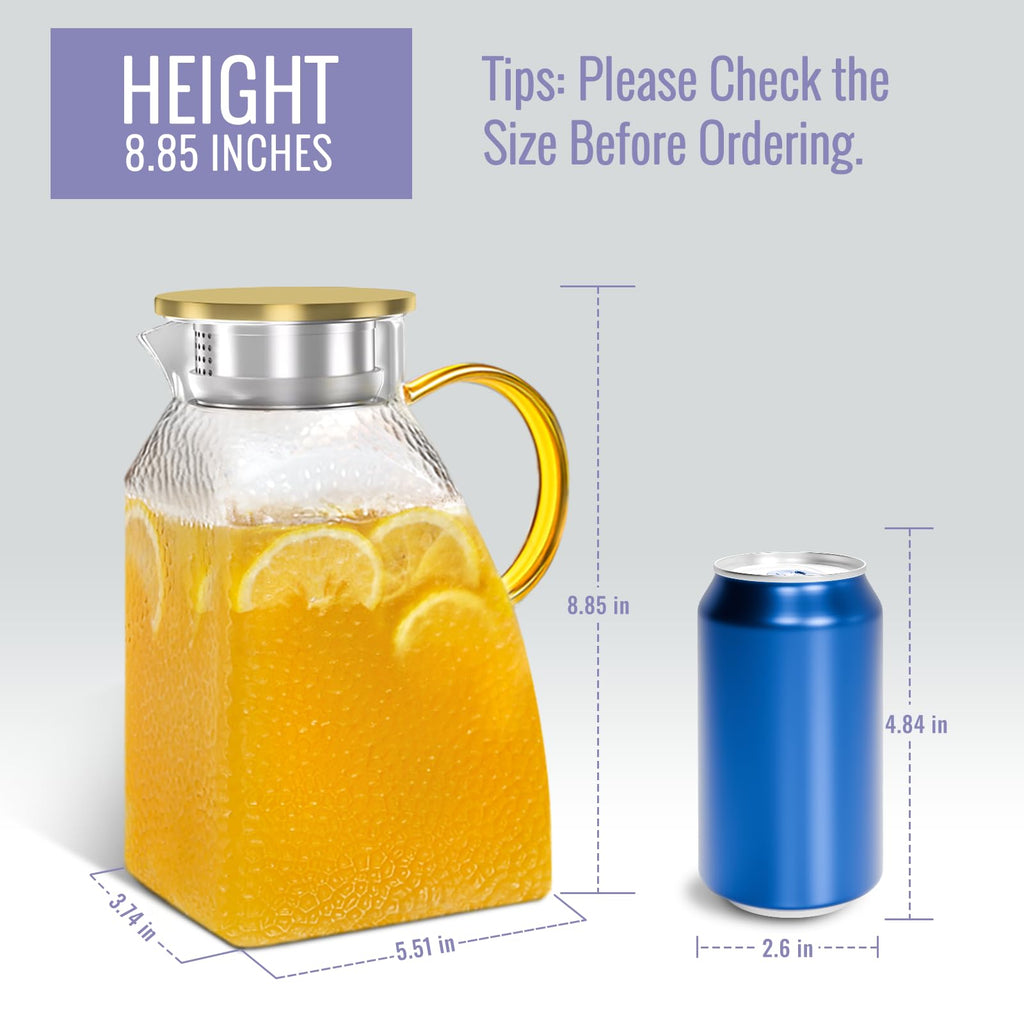 WARMSIMPLE 60 oz Glass Water Pitcher with Lid, Spout & Handle, BPA Free Jug