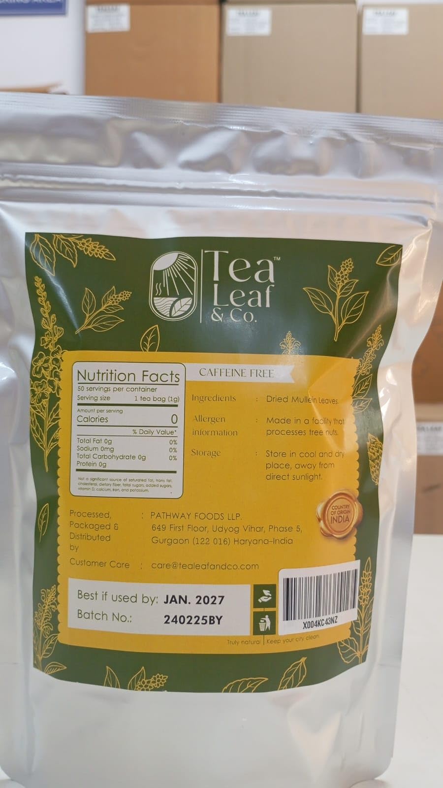 Tealeaf & Co. Mullein Leaf Tea Blended with Fresh Herbs - Pure Herbal Tea Bags with Mullein Leaf Extract - Flavored Herbal Blend - Low Caffeine - Gluten Free - 50 Teabags