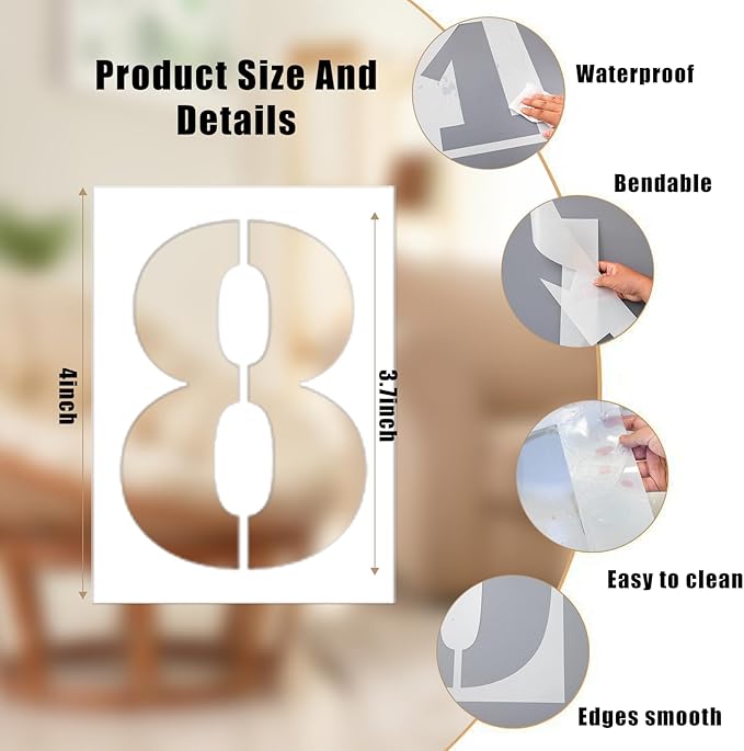 4 Inch Number Stencils Set, 0-9 Plastic Address Number Stencils Reusable Cake Digital Templates for Painting on Wall,Wood,Rock,Mailbox and DIY Art Projects