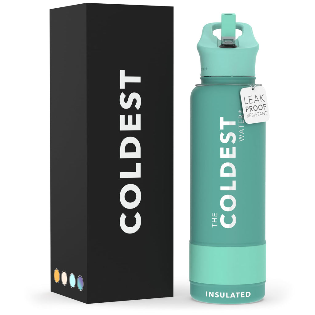 Coldest Insulated Water Bottle with Straw Lid - Stainless Steel Metal Insulated Bottle for Men & Women (Terraform Green, 40 oz)