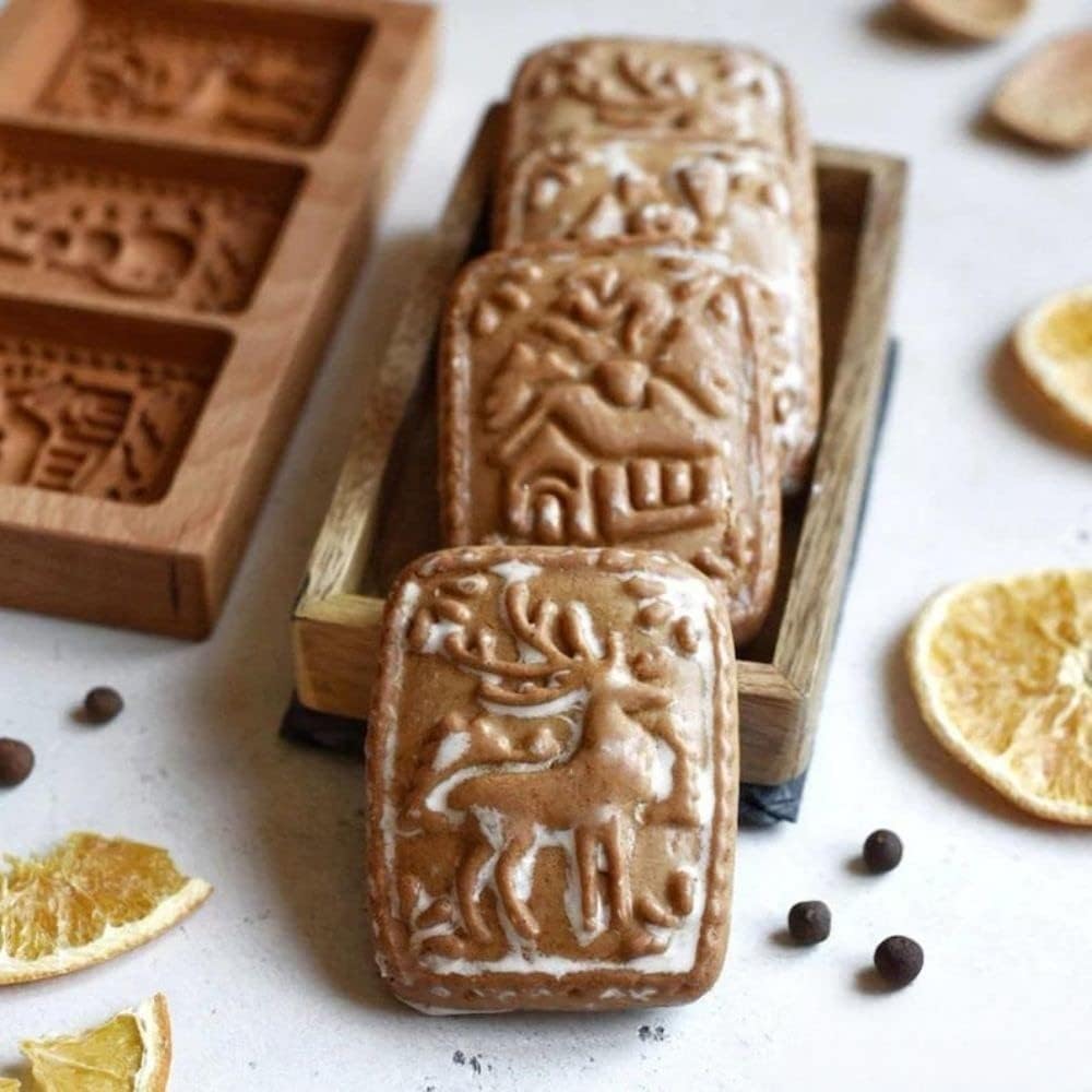 MOTEERLLU Wooden Springerle Cookie Molds for Baking, Elk