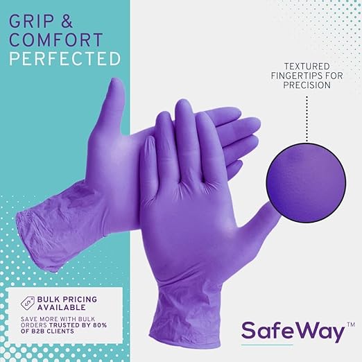 SafeWay Nitrile Gloves, 200 Ct, Medium, Powder-Free, Latex-Free, All-Purpose, Professional Disposable Gloves with Textured Fingertips for Medical Use, Food Prep, Cleaning, Tattoo & More