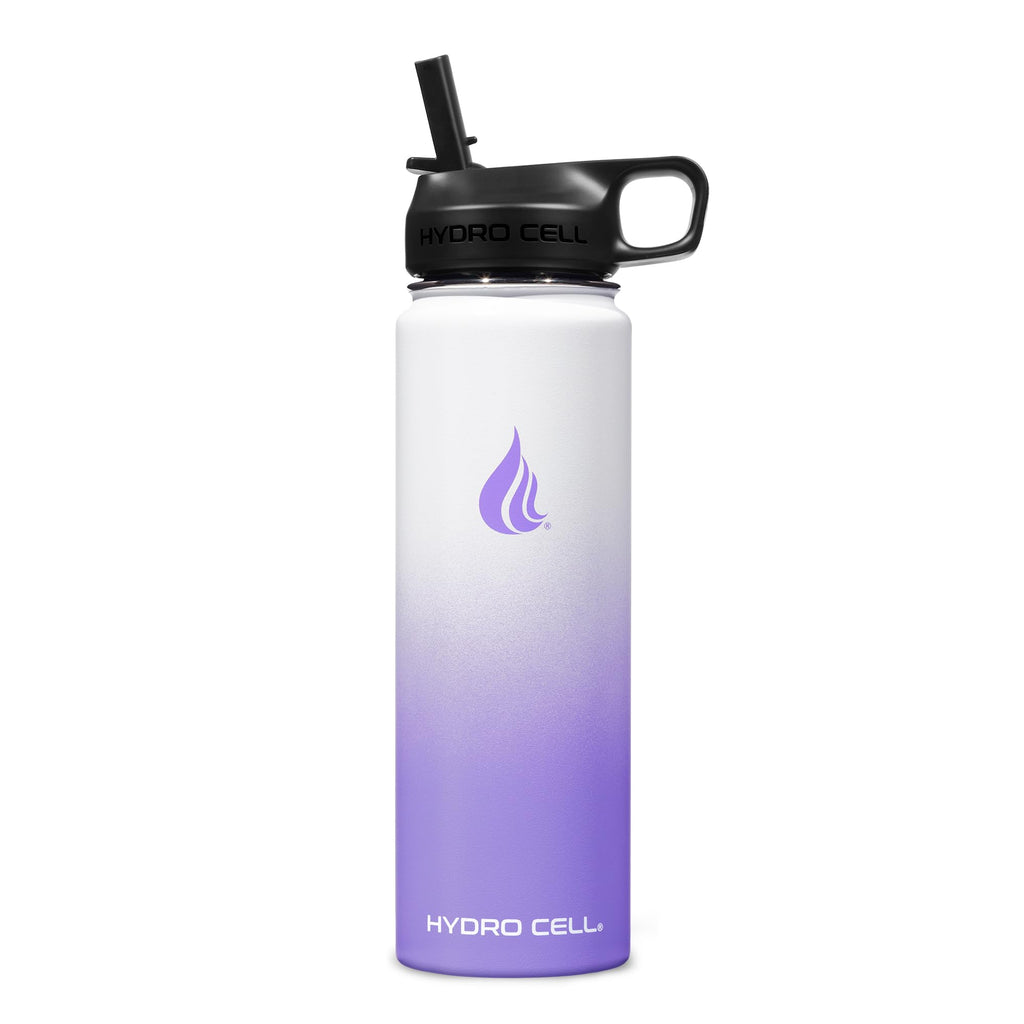 HYDRO CELL Stainless Steel Insulated Water Bottle with Straw - For Cold & Hot Drinks - Metal Vacuum Flask with Screw Cap and Modern Leakproof Sport Thermos for Adults (Lavender/White 24oz)