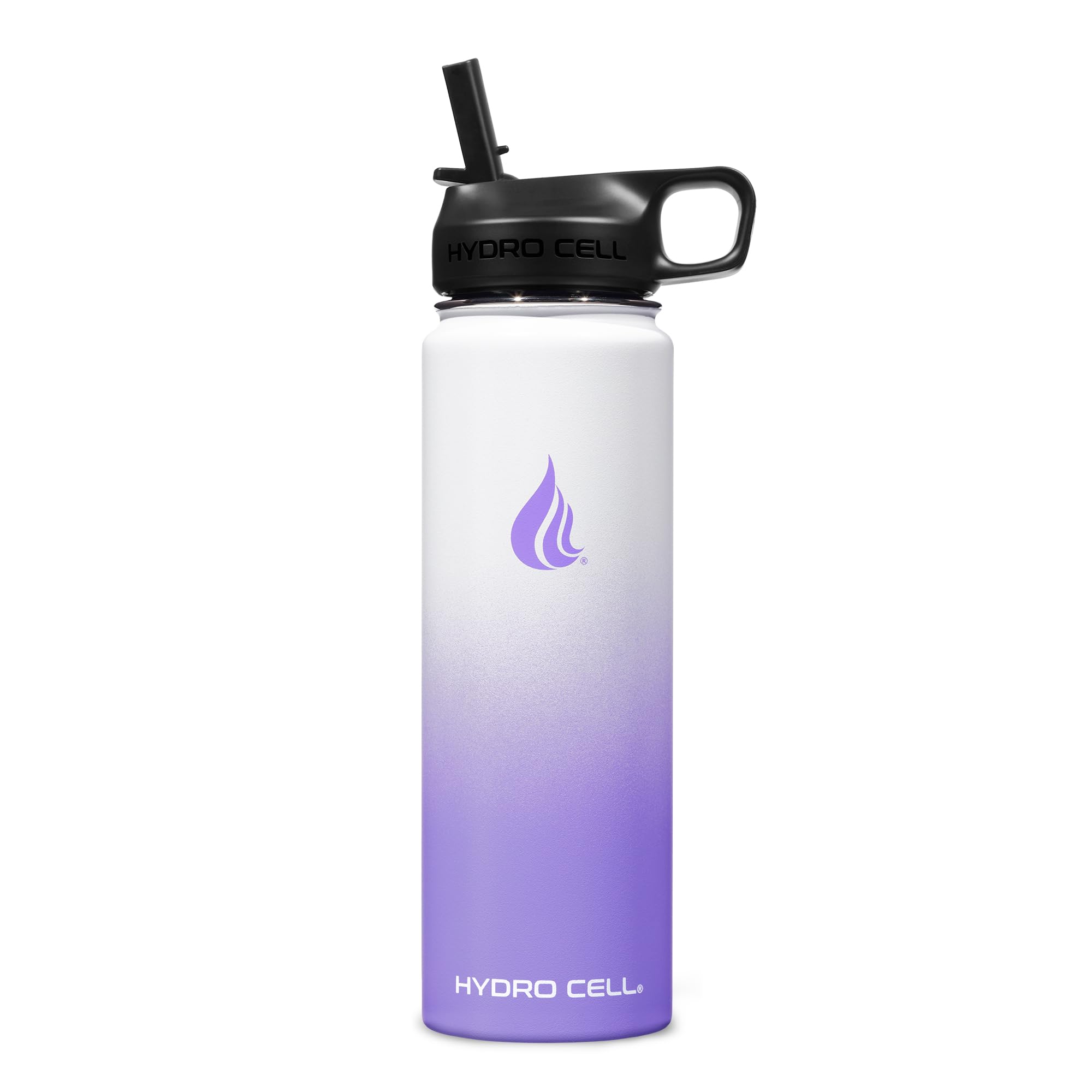 HYDRO CELL Stainless Steel Insulated Water Bottle with Straw - For Cold & Hot Drinks - Metal Vacuum Flask with Screw Cap and Modern Leakproof Sport Thermos for Adults (Lavender/White 24oz)