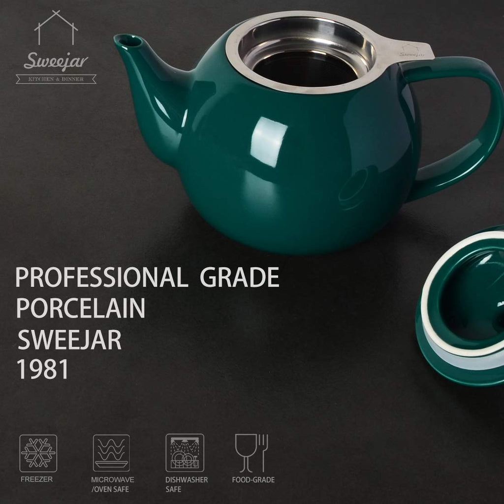 Sweejar Ceramic Tea Pots,30OZ Porcelain Teapot with Infuser(Jade)