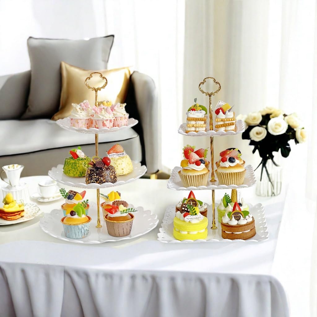 2 Pack of Plastic Dessert Cupcake Stand, 3 Tier Cup Cake Holder Tower Stand