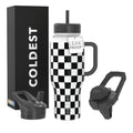 Coldest Tumbler with Handle and Straw, 100% Leak Proof Insulated Tumbler with Lid and Straw (3 Lids), Stainless Steel Tumblers for Women & Men, Cup Holder Friendly, 36 oz (Black Checkers)
